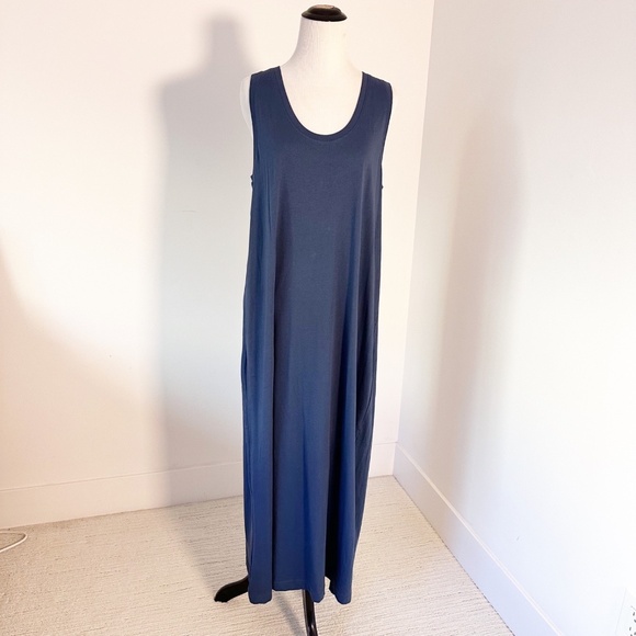 PACT Womens L Blue Midi Dress Softspun Tank Organic Cotton Minimal Coastal Comfy - Picture 2 of 11